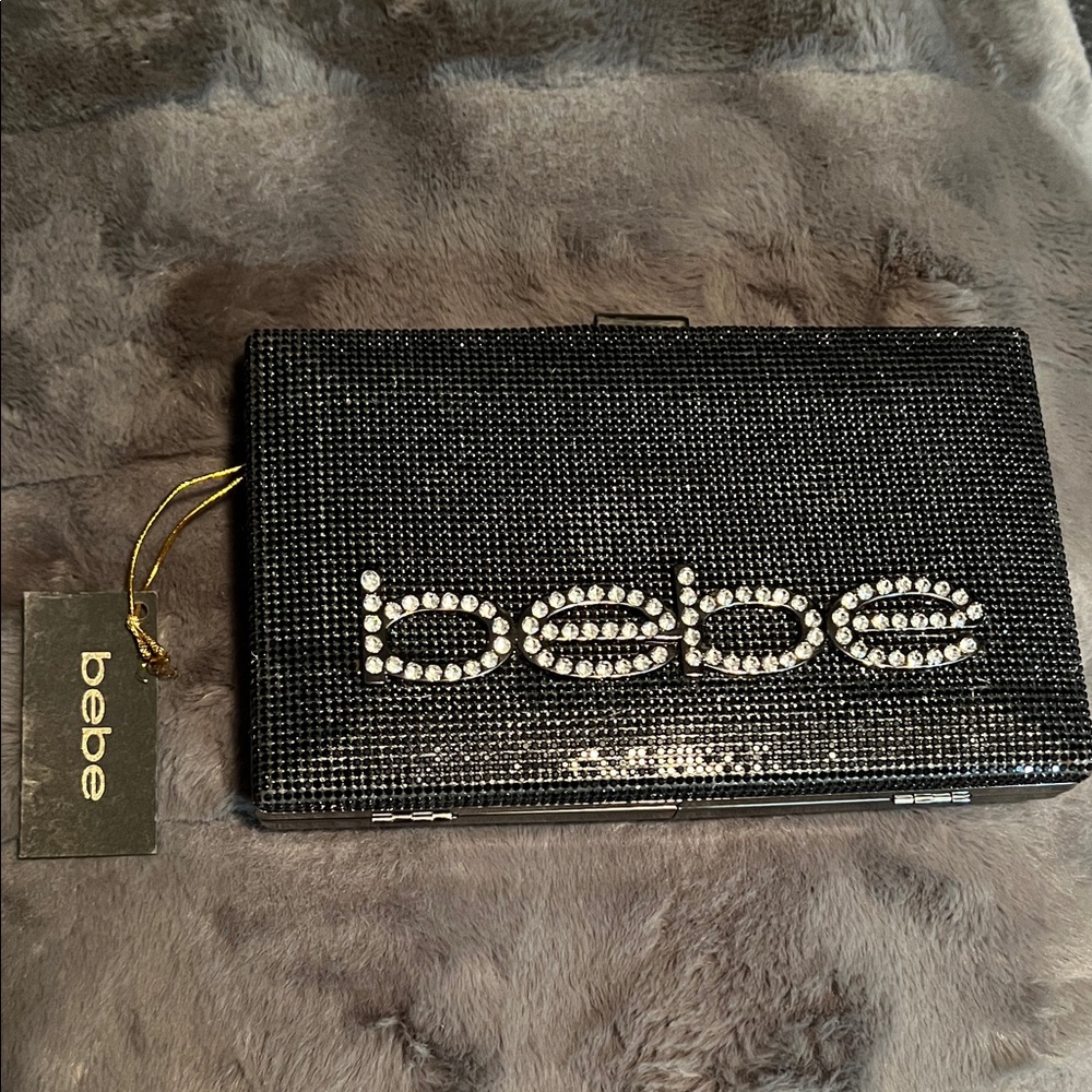 NWT bebe Black Crystal Logo Minaudière